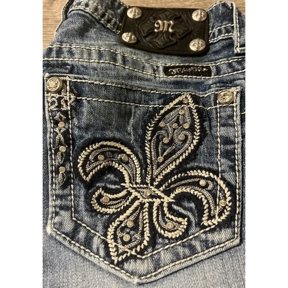 Miss Me Blue Boot Cut Jeans with Silver Embellishments - Picture 2 of 12